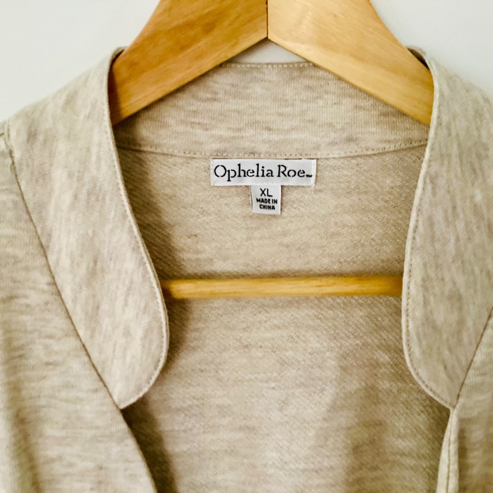 Ophelia Roe women's XL open peplum blazer jacket Oatmeal Lightweight Knit Cotton - Picture 5 of 11